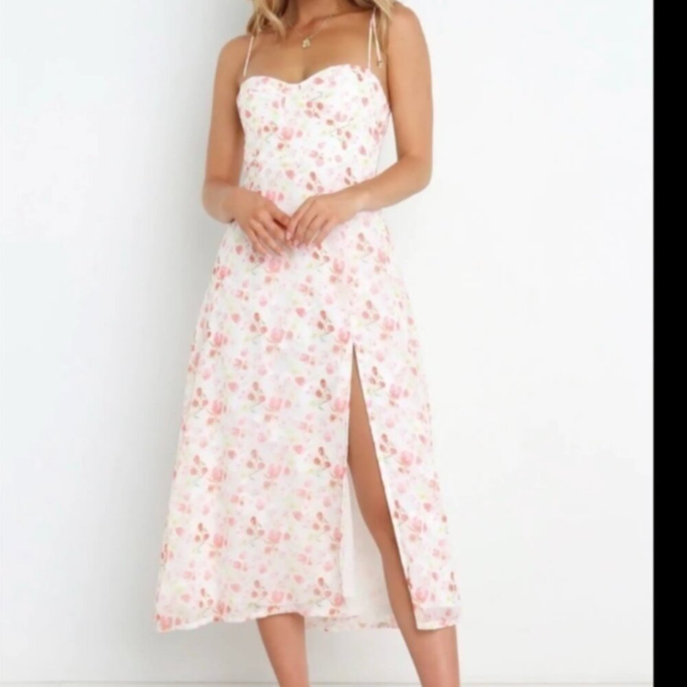 Petal + Pup Floral Satin Midi Dress | Size 10